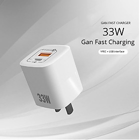 Cốc hỗ trợ sạc nhanh Gan 33W RY-U33 sạc 1 lúc 2 thiết bị (USB + TypeC)