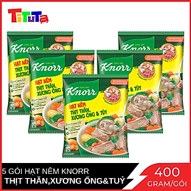 Combo 5 Gói Hạt Nêm Knorr Từ Thịt Thăn, Xương Ống Và Tủy Bổ Sung Vitamin A 400 Gram / Gói