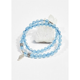 Hình ảnh Vòng chuỗi hạt đeo tay 2 line nữ đá aquamarine charm trụ 6mm mệnh thủy , mộc - Ngọc Quý Gemstones
