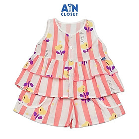 Bộ quần áo Ngắn bé gái họa tiết Hoa May Mắn Kẻ Hồng Cotton - AICDBGQSV8JH - AIN Closet