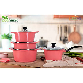 Hình ảnh Set Nồi đá Ecoramic cao cấp phủ 5 lớp chống dính ceramic siêu bền gồm 4 nồi