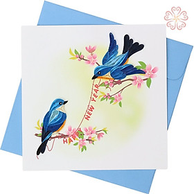 Thiệp Happy New Year Hình Chim Én Size 15x15cm