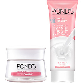 Combo Kem Sữa Rửa Mặt Dưỡng Trắng Nâng Tông Pond'S White Beauty 100G Và Kem Sữa Dưỡng Trắng Nâng Tông Pond'S White Beauty Tone Up 50G