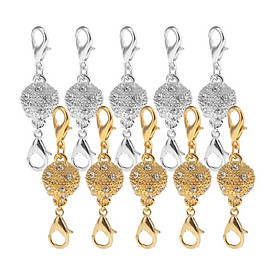 10 Pieces Fashion Magnetic Ball Clasps For Jewelry Necklace Bracelet Silver & Gold color With Lobster Claw Clasp Rhinestone 43x10mm