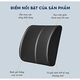 Đệm dựa lưng ghế văn phòng, ghế ô tô chất liệu cao su non cao cấp, vỏ lưới thoáng mát MÀU ĐEN