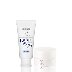 Bộ kem dưỡng trắng da ban ngày Senka (Glow UV Cream 50gr+ Perfect White Clay 120g)