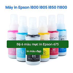 Bộ Mực Epson 673 6 màu C M Y K LC LM dành cho máy Epson 1390/1400/1430/L1800/L805/L800/L850- Hàng nhập khẩu