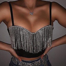 [HOT Có Sẵn] Áo crop-top hai dây Đen đính đá lấp lánh gợi cảm nổi bật phong cách Hàn Quốc cho Nữ