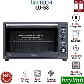 Lò nướng điện đối lưu Unitech LU-63 - 2200W - Dung tích 63 lít - 9 Chức năng - Hàng chính hãng