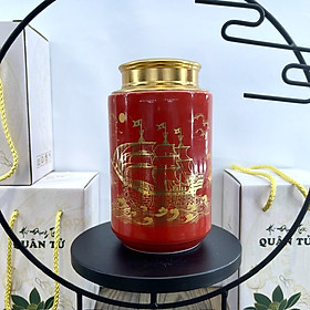 Mua Hũ Đựng Trà  lọ đựng chè thuận buồm xuôi gió vẽ vàng 18k gốm sứ Bát Tràng cao cấp