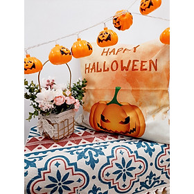 Vỏ Gối Tựa Ghế Sofa Trang Trí Hình Bí Ngô Halloween vuông bằng vải canvas kích thước 43x43cm