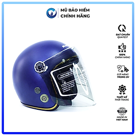 Mũ Bảo Hiểm 3 4 Blue Sea - Xanh Navy Mờ - Có Kính Chắn Gió Cao Cấp