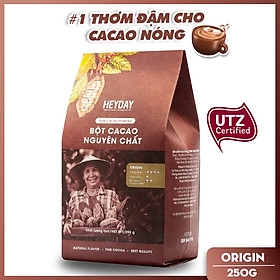 Heyday Bột Cacao Nguyên Chất Không Đường Việt Nam - Dòng Origin - Chứng Nhận UTZ - Hỗ Trợ Giảm Cân - Túi Giấy 250g