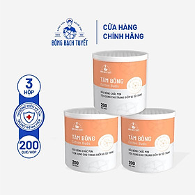 Combo 3 Hộp Tăm bông Bông Bạch Tuyết 200 que hộp tròn