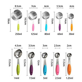Mua BỘ 10 THÌA ĐONG  CUP ĐONG nhà bếp set 10 chiếc inox cán silicone màu sắc