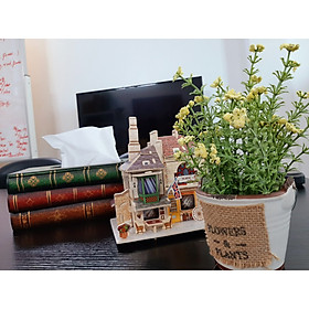 Chậu hoa giả nhỏ xinh vintage trang trí để bàn hình xô