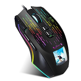 HXSJ J500 USB Wired Gaming Mouse RGB Gaming Mouse with Display Screen Six Adjustable DPI for Desktop Laptop