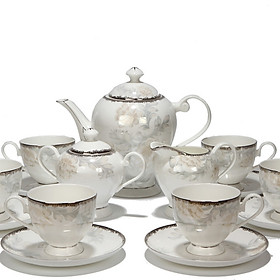 Bộ tách trà Sứ xương 15 món Bone Porcelain 15E (Bình 1.3L, tách 200ml) (Nhiều hoa văn)