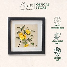 Mua Tranh Hoa Giấy Handmade Trang Trí - Hoa Mai Kết Hợp Giấy Dó MAYPAPERFLOWER Khung Tranh Gỗ Size 25x25cm