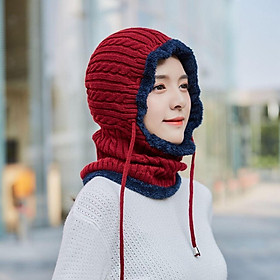 Mũ len kèm khăn choàng cổ giữ ấm thời trang mùa đông cho nữ
