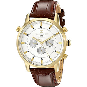 Tommy Hilfiger Men's 1790874 Gold-Tone Watch with Brown Leather Band