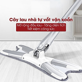 Cây Lau Nhà Chữ X Tự Vặn Vắt Xoay 360 Độ, Chổi Lau Nhà Tự Xoắn Kèm Bông Lau Siêu Thấm Hút