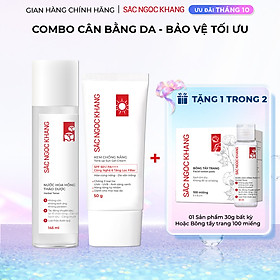 Bộ đôi dưỡng ẩm và bảo vệ da trước ánh nắng Sắc Ngọc Khang: Nước hoa hồng 145ml + Kem chống nắng 50g
