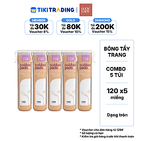 Combo 5 gói Bông tẩy trang Luck Lady 120 miếng 58mm hình tròn túi rút