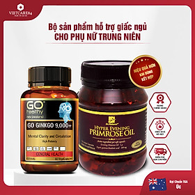 Bộ Sản Phẩm Hỗ Trợ Giấc Ngủ Cho Phụ Nữ Trung Niên: Viên Bổ Não Go Ginkgo 9000+ 60 Viên, Viên Uống Nội Tiết Nữ Hyper Evening Primrose Oil 180 Viên