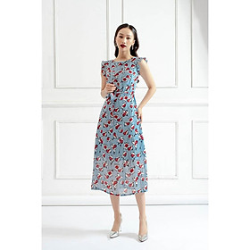 Đầm maxi hoa xanh Tri'C Luxury bèo tay xẻ gấu Xanh Blue A17520