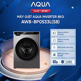 Máy giặt cửa trước AQUA Inverter 8kg AW8-BP0533L(S8) - Bảo hành 2 năm - Freeship toàn quốc - Hàng chính hãng