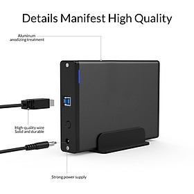 Vinetteam Hộp đựng ổ cứng 7688U3/C3 USB 3.0 Type-C SATA 3.0 3.5 12V2A 16TB Cho HDD SSD vỏ kim loại tương thích trên Windows, Mac và Linux dành cho máy tính bàn, laptop - hàng chính hãng