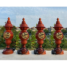 Cặp đèn thờ tổ ông -Cặp đèn thờ gỗ Phúc Lộc Thọ khắc chữ sơn nhũ vàng cao 41-48 cm