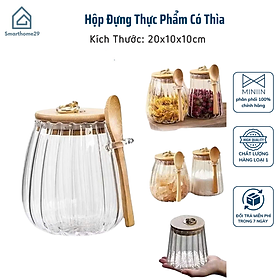 Hộp Đựng Thực Phẩm Có Thìa, Bảo Quản Nhà Bếp, Nắp Gỗ Bền Chống Ẩm, Nắp Thủy Tinh Kín Khí - Hộp Hạt Cà Phê Đậu - HÀNG CHÍNH HÃNG MINIIN