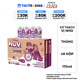 Thùng 48 Hộp Thức Uống Sữa Trái Cây Có Thạch NuVi Hương Nho 170ml
