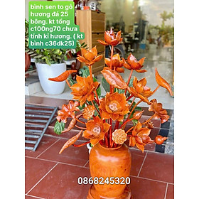 Mua 1 bình hoa sen 25 bông phong thủy trang trí phòng khách phòng thờ bằng gỗ hương đá đẹp long lanh