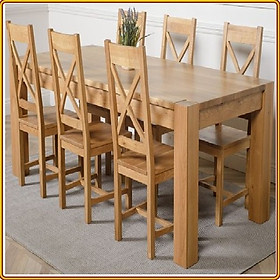 Bộ bàn ăn Rustic Oak bàn 1m6, kèm 6 ghế juno sofa ( Vàng Gỗ Tự Nhiên)