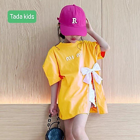 Áo thun cho bé gái kiểu giấu quần phối nơ phong cách Hàn Quốc từ 12-60kg chất cotton mịn đẹp