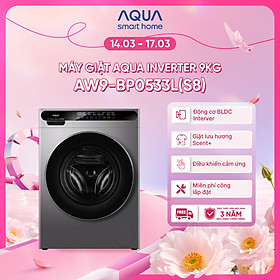 [SẮP RA MẮT 2026] Máy giặt cửa trước AQUA Inverter 9kg AW9-BP0533L(S8) - Bảo hành 2 năm - Freeship toàn quốc - Hàng chính hãng