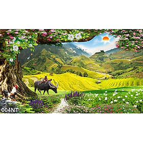 TRANH DÁN TƯỜNG VẢI LỤA 3D SƠN THUỶ HỮU TÌNH TẶNG KÈM KEO DÁN - TRANH PHONG CẢNH SƠN THUỶ TÁC NƯỚC