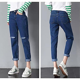 QUẦN JEAN BAGGY NỮ BIG SIZE RÁCH GỐI BIG SIZE KHÔNG CO DÃN PHOM QUẦN ỐNG RỌNG