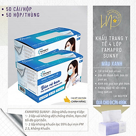 Hình ảnh Combo 2 hộp Khẩu trang y tế Famapro SUNNY (xanh biển) hộp 50 cái