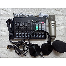 Bộ sản phẩm live stream hát karaoke Sound card H9 và Micro ISK AT-100 tặng tai phone ốp-Hàng Chính Hãng
