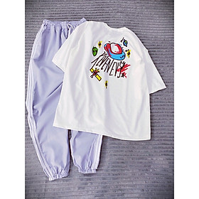 Sét Bộ Đồ Nữ Mặc Đi Chơi Dạo Phố Mùa Hè, Áo Phông gồm Quần Kaki Xám và Áo thun Unisex