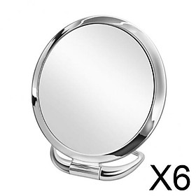 6xPortable Travel Fold Tabletop Mirror Makeup Stand Mirror Sliver Round