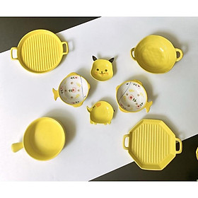Mua Bát Sứ Đĩa Sứ   Set đồ ăn chi tiết màu vàng