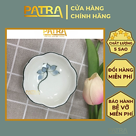 Bộ đĩa gia vị sứ, bát mắm, chén nước chấm Bát Tràng cao cấp vẽ sen xanh