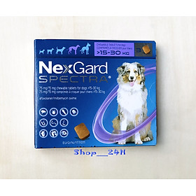 1 hộp NexGard Spectra trị giun, ghẻ, viêm da, ve rận (chó 15 - 30kg; hộp 3 viên) 