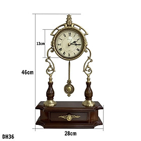 Đồng hồ để bàn mang phong cách tân cổ điển quả lắc thiết kế hợp kim mạ đồng và gỗ sồi sang trọng DH36