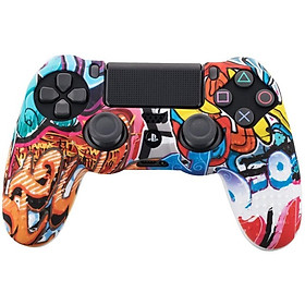 Tay Cầm Điều Khiển Sony PS4 Trang Trí Graffiti Vỏ Kép 4 Lớp Silicone Siêu Mỏng